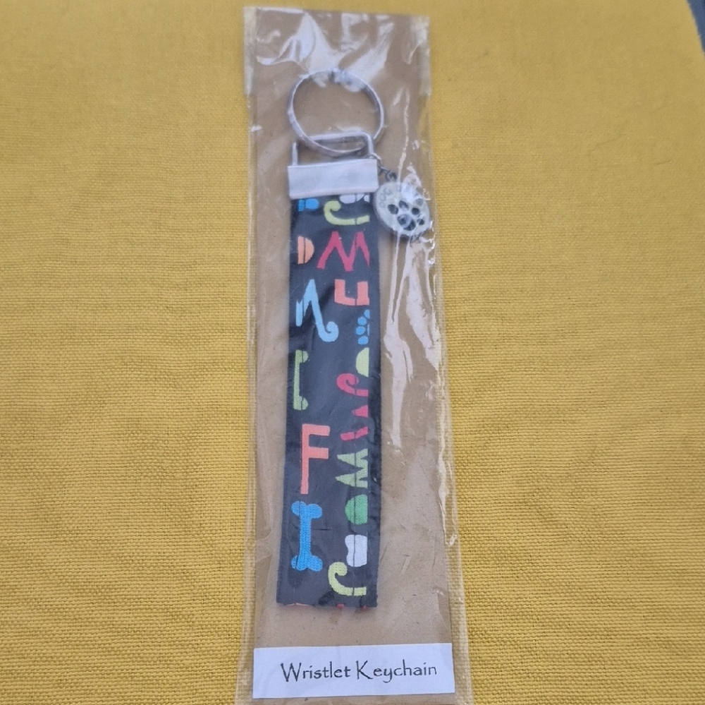 Wristlet Keychain with Colorful Alphabet Print - Black